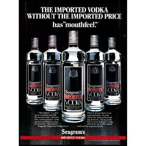1984 Seagram's Vodka "Mouthfeel" Vintage Print Ad Bottles Simple Bar Wall Art